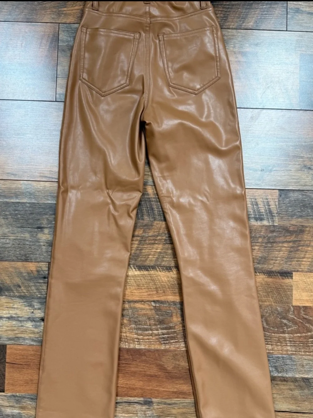 Abercrombie & Fitch Faux Leather 90s Straight Ultra High Rise Pant - Camel Brown